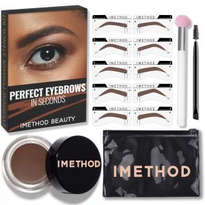 iMethod Eyebrow Stamp and Eyebrow Stencil Kit - Eye Brow Stamping Kit Brow Stamp Kit Brow Stencil and Stamp Kit Brow Trio Eyebrow Kit Perfect Bushy Eyebrows Medium Brown