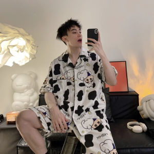 COD  ชุดนอนผ้าไหมไอซ์ชายวัวกางเกงขาสั้น Xiaoxin แบบบางฤดูร้อนการ์ตูนชายวัยรุ่นชายชุดอยู่บ้าน  Sem