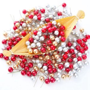 NCNC(OKDEALS01) Xmas Wreaths 100pcs Plastic Small Beautiful Gold Silver Red artificial Cherry artificial flower Fake Fruit Christmas Decoration
