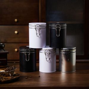 LKMART Large Capacity Airtight Coffee Canister with Check Valve Tinplate Coffee Storage Jar Multi Purpose Multifunction  Storage Container Tea