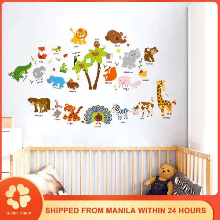 Cartoon Animals Kids Fun Wall Stickers Early Education English