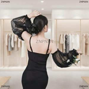 [COD] ZNPNXN Korean Style Bridal Arm Sleeves Yarn Breathable Wedding Long Sleeves Thin Black Pleated Lace Arm Covers