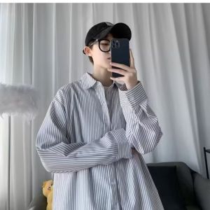 Yarn-dyed striped fabric Formal wear Long sleeves Shirts Business Lapel Tops