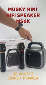 MS6 Portable Bluetooth Speaker with Carry Handle Dual Wireless Microphones Rechargeable Battery