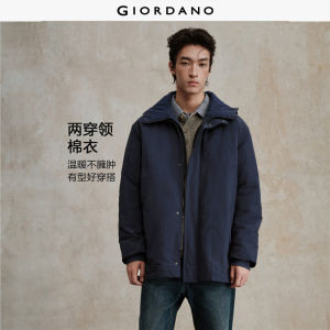 Giordano Men Fake two-piece mid-length hooded coat Free Shipping 18075832