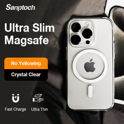 【Ultra Slim】Sanptoch For Magsafe Crystal Clear Phone Case For iPhone 16 / 15 / 14 / 13 / 12 Pro Max Non-yellowing Transparent PC Cover For iPhone 16 15 14 Plus Thin & Light Protection Casing