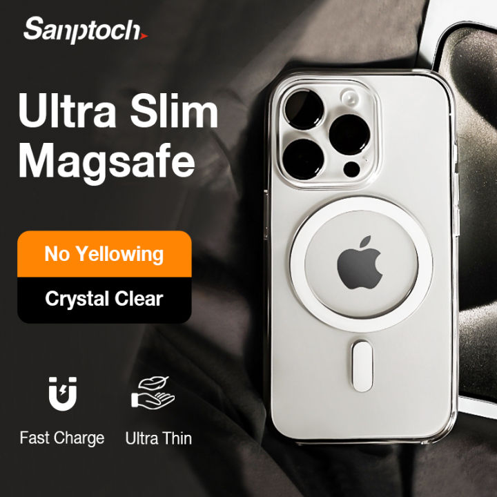[Ultra Slim]Sanptoch Magsafe Crystal Clear Phone Case 13 / 12 Pro Max Non-yellowing Transparent PC Cover For iPhone 16 15 14 Plus Thin & Light Protection Casing