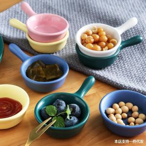 Wadah Mangkok Kecil Bulat Saus Dengan Gagang Bahan Tanah Liat 0R99