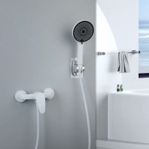 LDIES White Shower Faucets Brass Painting Handheld Showerhead Three Mode Tap W/ Bracket And Extra Stainless Steel Hose Q8P6Z