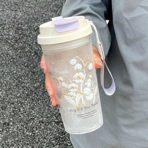520ML High-Value Water Cup Flower Design Straw Cup with Handle Portable