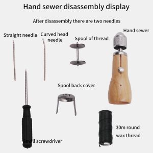 Leather Craft Sewing Kit Waxed Thread Hand Stitcher Sewing Leather Upholstery Repair with 1 PCS Wax Thread 2 PCS Neddles & Thread Set Speedy Stitcher Hand Sewing Machine Tools Leather Craft Stitching Repair Kit