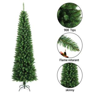 Nuvox 8FT Artificial Pencil Christmas Tree Snow Flocked Trees with Pine Cone Decoration Pointed Snow Christmas Pencil Tree Christmas Decoration For Home