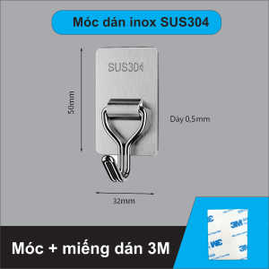 Móc Treo Đa Năng Inox SUS304 Siêu Dính 55x32mm Chịu Tải 5kg Chống Nước Linh Hoạt