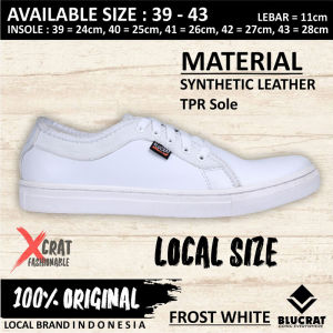 Sepatu Sneakers Pria Frost White Blucrat Cowok Laki Dewasa Kulit Kanvas Karet Casual Keren Terbaru