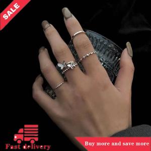 [COD] 3Pcs 4Pcs Hip Hop Punk Open Adjustable Rings Set Womens Ring Butterfly Metal Finger Ring