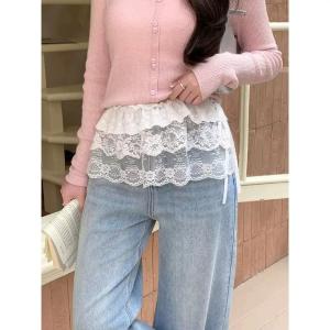Skirt Mini Renda Langsir Cover Button Slim Lace Waist Layered Wrap Skirt