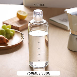 Justliving 500ml/750ml thể thao rõ ràng chống rò rỉ thời gian chai nước có quy mô xách tay đơn giản trọng lượng nhẹ cốc nước tái sử dụng chai thuỷ tinh Borosilicat thích hợp cho cuộc sống hàng ngày/thể thao ngoài trời/tập thể dục