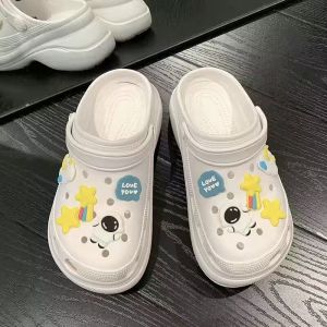 [Free Shipping] WomenS Trendy Summer Clogs With Thick Soles And High Heels Cute Open-Toed Half-Slippers For Nurses Suitable For Outdoor Wear And Beach Use