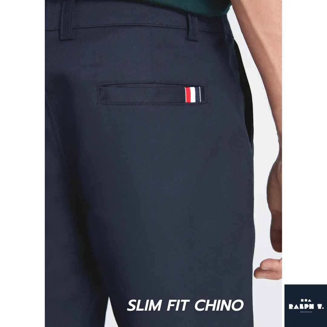 RALPH T OFFICIAL กางเกงขายาวผู้ชาย กางเกงชิโน่ ทรงกระบอกเล็ก ธง 3 สี SLIM FIT LONDON PANTS - สแล็ค สีดำ สีกรม สีกากี สีขาว สีเทาอ่อน