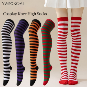 [YWEOKCAU] Christmas Striped Socks Long Length Halloween Women High Socks Soft Comfortable Stretchable Sock​