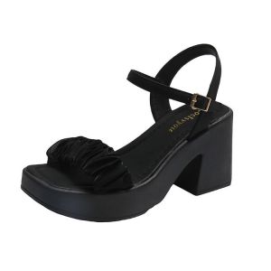 [Free Shipping] WomenS Pleated Square-Toe Sandals 2026 Summer New Style Buckle-Strap Open-Toe High-Heeled Sandals Suitable For Outdoor Wear With A Chunky Heel And A Chic Design