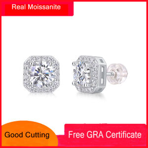 Pure S925 Silver Stud Earrings Original Real Moissanite with GRA Certificate Fine Anniversary Jewelry Gift