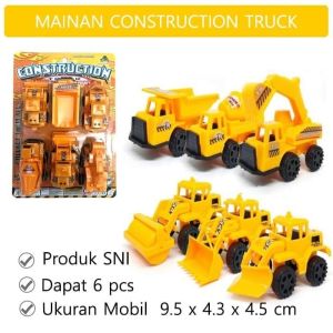 Diecast Set Miniatur Truk Excavator Beko Forklift Buldozer Molen Isi 6 Bahan Metal Alloy - Koleksi Mainan Mobil Anak Edukatif