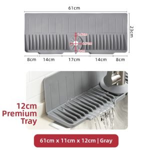 FLYING Chống trượt Tấm lót thoát nước vòi nước 24 inch Silicone Thảm lót bồn rửa chén  Tấm chắn bắn 12cm Giá để ráo bát đĩa Sử dụng tại nhà