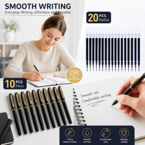 INNEWIN 10pcs Black Ink Gel Pens Student Stationery 1.0mm Tip Black Gel Pens Luxury Large Capacity Ballpoint Pen Business Office