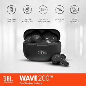 JBL Wave 200 TWS ANC หูฟังตัดเสียงรบกวนพร้อมไมโครโฟน หูฟังไร้สายแบบกันน้ำ หูฟังบลูทูธ หูฟังเบสหน่วงเวลาต่ำสำหรับเล่นเกม