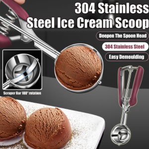 💕Descaling and Polishing💕304 Stainless Steel Ice Cream Baller Fruit Scooper Fruit Ball Scoop Spring Ice Cream Scoop Baller304不锈钢雪糕挖球器