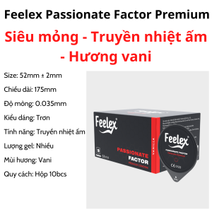Bao cao su nam Feelex Passionate Factor ấm nóng truyền nhiệt - Hộp 10 bcs
