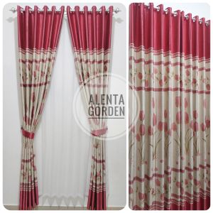 Gorden Jendela Pintu Blackout Minimalis Motif Bunga Tulip Smokring 12 Ring Kain Tebal