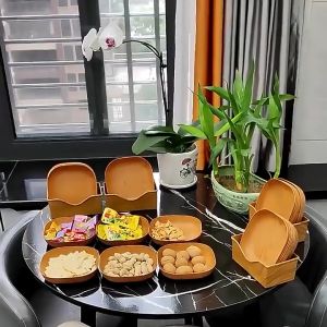 12pcs/set Kitchen Wood Grain Plastic Square Plate Dried Fruit Fruit Cake Snack Plates PAZU