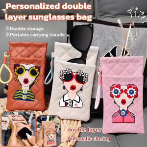 New models Automatically closed glasses storage bag  Anti-scratch and wear-resistant glasses storage bag Automatic magnetic closure glasses bag Large capacity multifunctional glasses case Lightweight and portable genuine leat