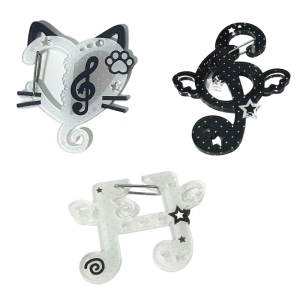 Unique Cat Ears Music Note Acrylic Keychain Charm Backpack Carabiner Decoration for Gift Giving Fashionable Keyring