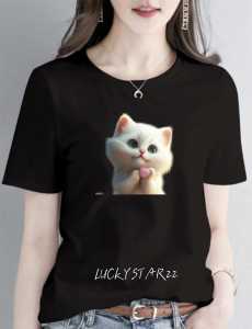 (COD)KAOS ATASAN MOTIF KUCING LOVE/WANITA COTTON COMBED