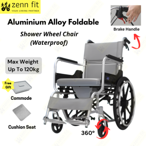 Aluminium Alloy Wheelchair Shower Bath Chair Wheel Chair with Commode Kerusi Roda Mandi Orang Tua Outdoor Wheel Chair