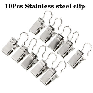 10 Pieces/set of Stainless Steel Curtain Clip with Hook/multifunctional Laundry Hanging Spring Clip Pin/clothes Hanger Durable Fixed Curtain Accessories