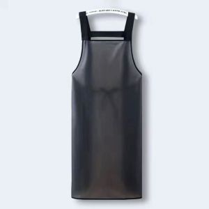 WUXU Waterproof Kitchen Apron PVC Transparent Black Cleaning Aprons Household Dirt-Proof Work Apron