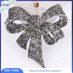 Aokago เข็มกลัดติดโบว์พลอยเทียมคริสตัลสำหรับผู้หญิงเครื่องประดับเข็มกลัดติดปกเสื้อรูปโบว์ขนาดใหญ่