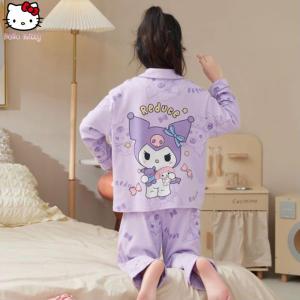 Christmas Gift Halloween 2Pcs Anime Children Sanrio Kuromi Korean Cotton Kawaii Sleepwear Set Youth Cartoon Anime Cinnamoroll Comfortable Home Clothes