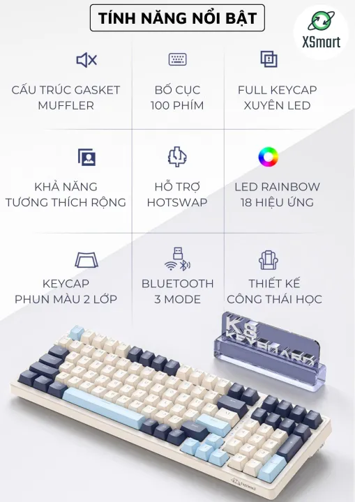 Bàn Phím Cơ Không Dây Máy Tính K8BT Bluetooth 5.0 Hotswap Red Switch LED Gaming, Gõ Êm, Lót Foam | BigBuy360 - bigbuy360.vn Bàn Phím Cơ Không Dây Máy Tính K8BT Bluetooth 5.0 Hotswap Red Switch LED Gaming, Gõ Êm, Lót Foam | BigBuy360 - bigbuy360.vn