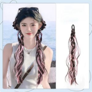 BEAUTYLADIES 1/2pcs Tóc tết kiểu Boxer Tóc giả tết màu hồng xanh xám Lớp sóng gợn Tổng hợp Bánh quẩy chiên tết dài Chịu nhiệt Lông xù Mái tóc tết lộn xộn Dành cho phụ nữ