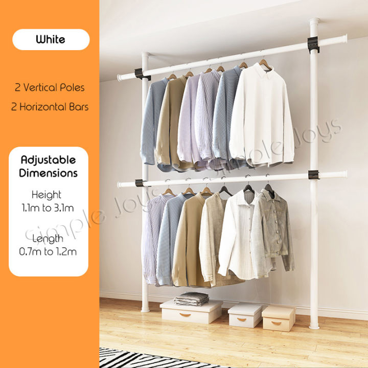 Floor To Ceiling Clothes Hanging Wardrobe Rack Adjustable Laundry