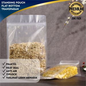 [50pcs] 20 x 30 cm Standing Pouch Flat Bottom Bening I Kemasan Kopi Snack Transparan I Kemasan Ziplock Clear