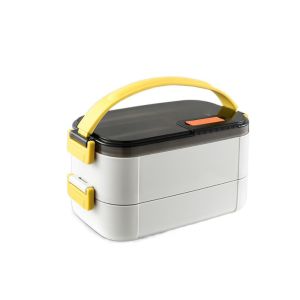 QUA 2 Layer Portable Insulated Lunch Box Stainless Steel Sealed Design Food Snacks Box Food Box Large Capacity Food Storage Container Student School