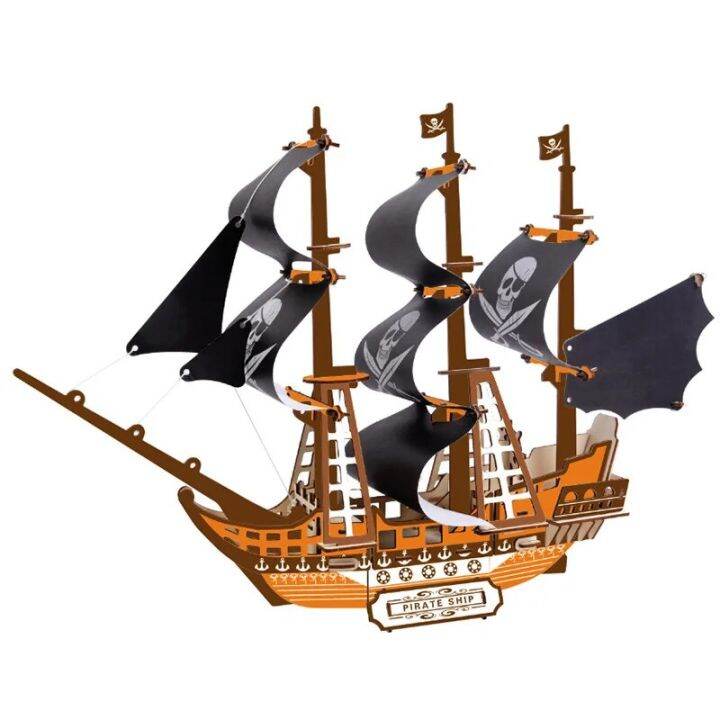 zhao Laser Cutting Wooden 3D Buliding Blocks Sailing Pirate Ship ...