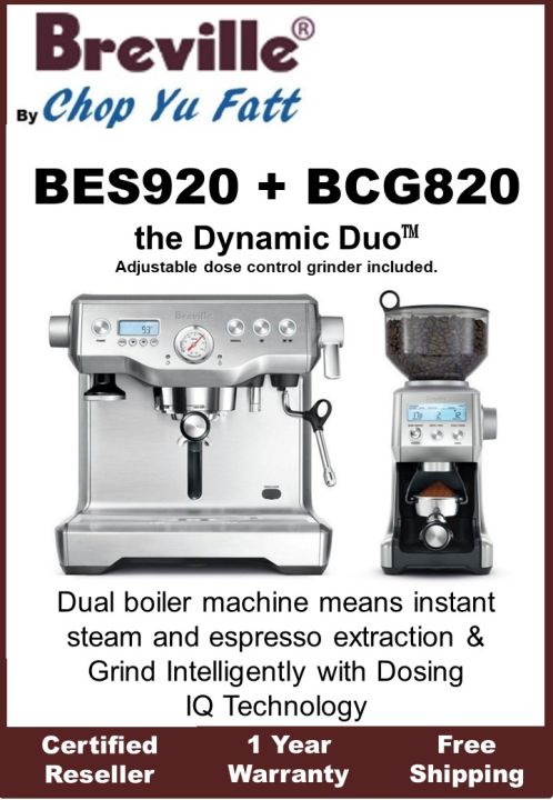 Breville BES920 Dual Boiler Coffee Machine & BCG820 Smart Coffee ...