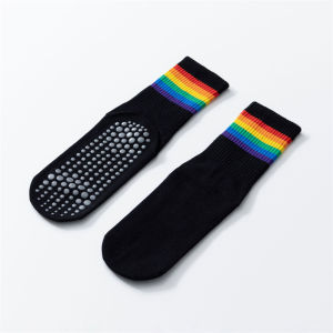 Rainbow Colored Mid Tube Yoga Calf Socks for Women Anti Slip Fitness Floor Socks Trendy and Versatile